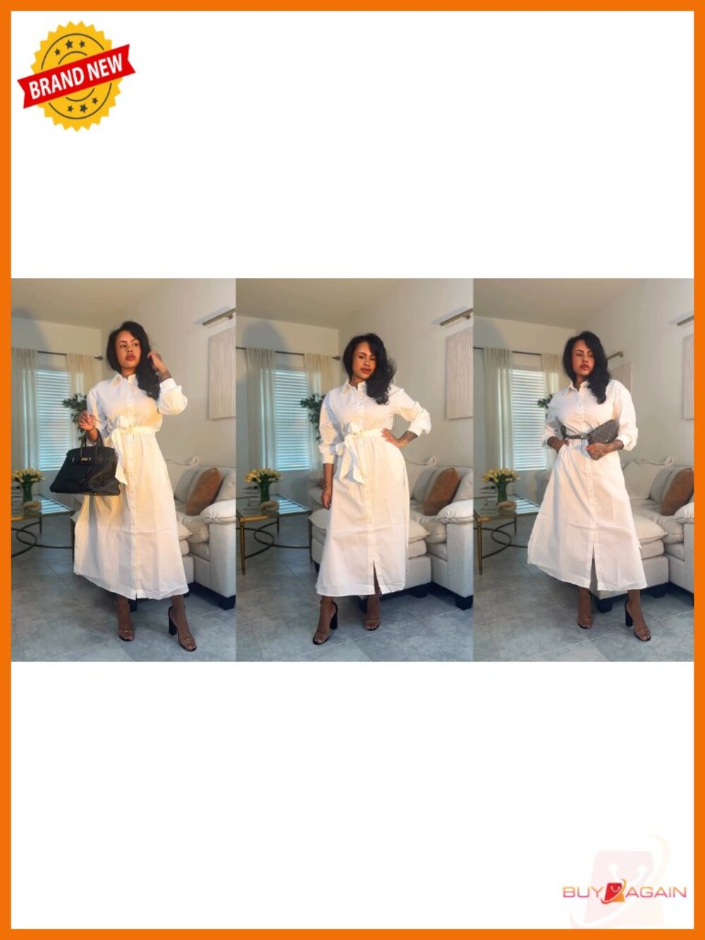 Oversized Shirt Dress Side Slit Long Sleeve Button Down Maxi Dresses with - Picture 6 of 6